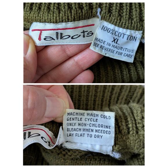 VTG Talbots Cable Knit Turtleneck Sweater XL Dark Green Speckled Cottage Granny - Picture 3 of 8